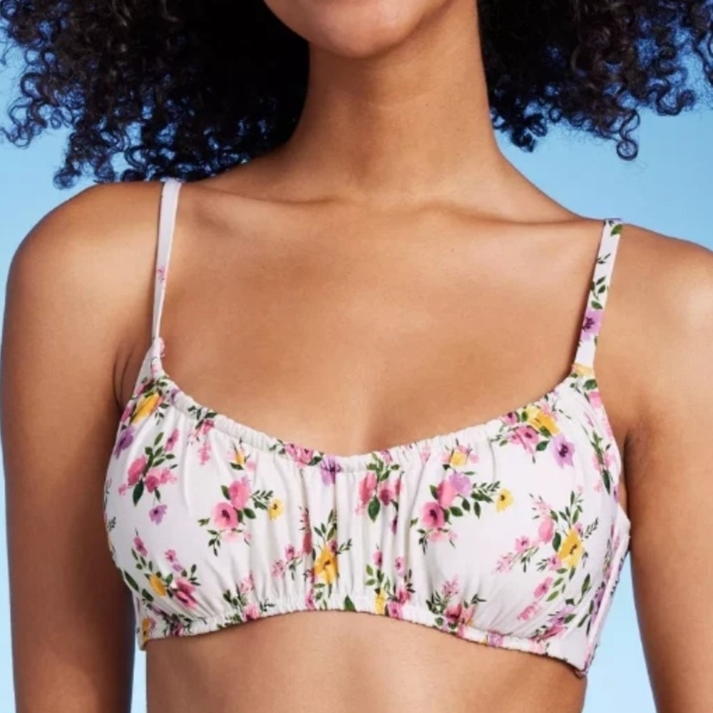 Cream Pink Bikini Top Floral